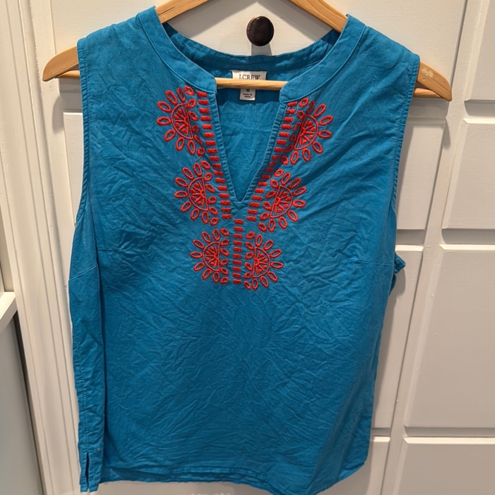 J Crew Factory V-Neck Blouse with Coral embroidery